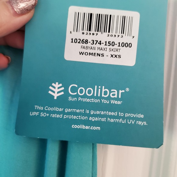 Coollibar Fabyan Turquoise Flared Maxi Skirt XXS Slinky Moduri UPF50 PullOn Slit - Picture 5 of 11